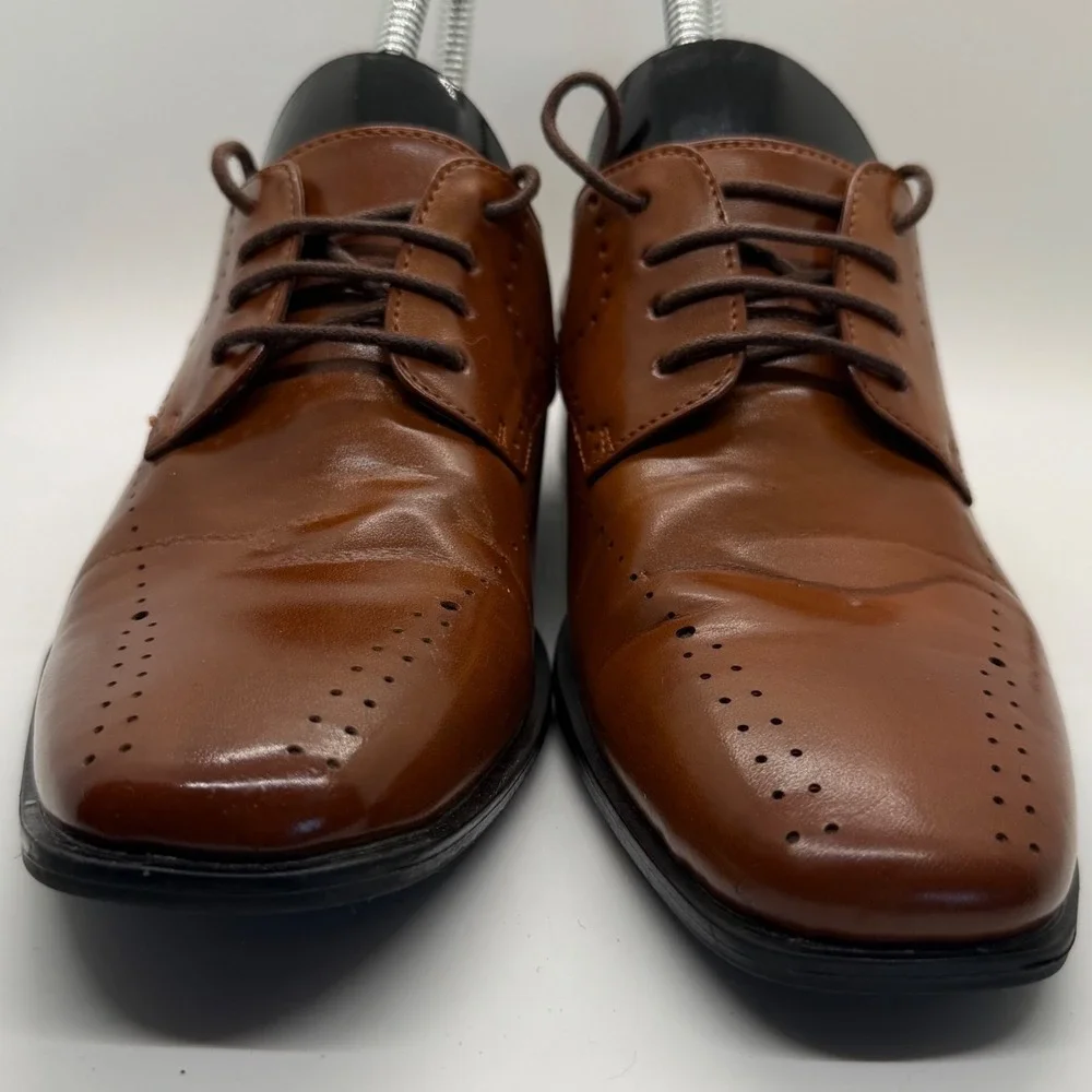 Stacy Adams Boys Cognac Brown Lace Up Square Toe Dress Shoes Size 4M 43373-221